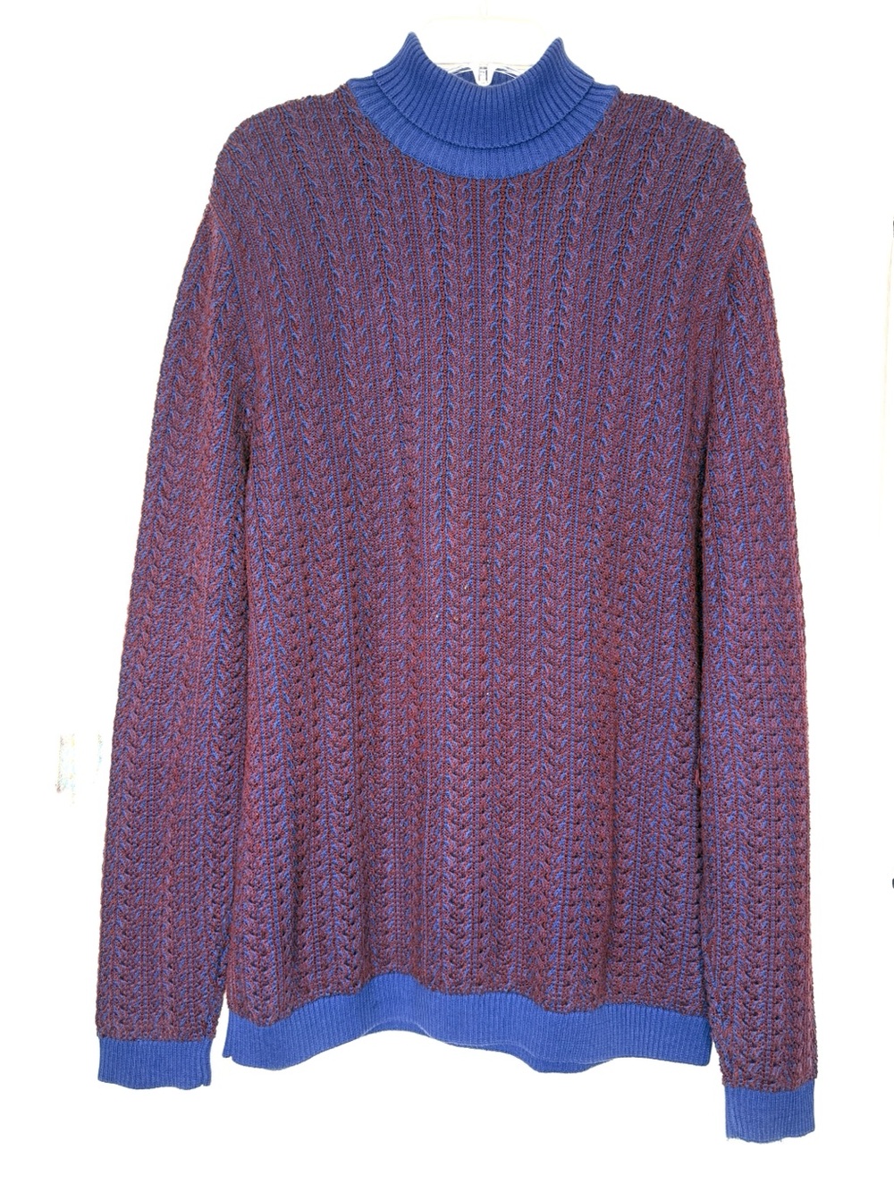 EUC-ASOS Men's Purple Royal Blue Cable-Knit High Mock Neck RelaxedFit Sweater LG